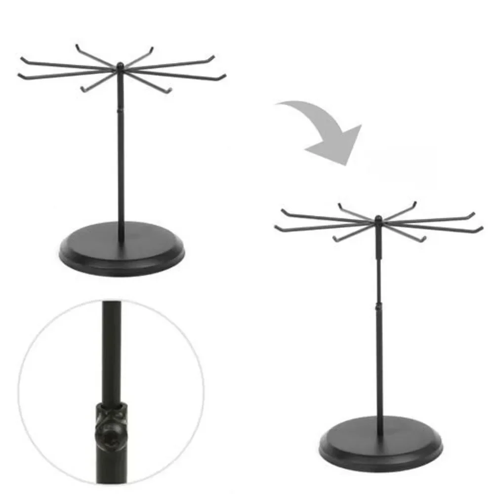 MyGift 8 Hook Adjustable Height Black Metal Rotating Jewelry Display Tower Stand